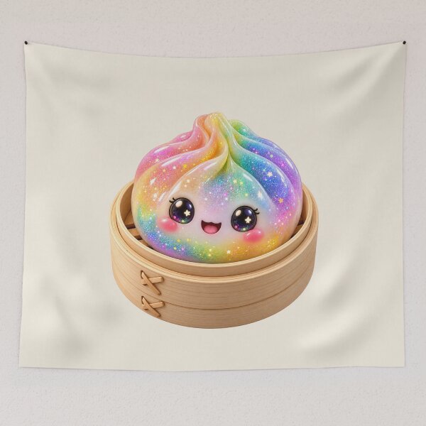 Item preview, Cute Rainbow Glitter Dumpling Bao Bun in Bamboo Steamer | Kawaii Asian Food designed and sold by Moons Studio.