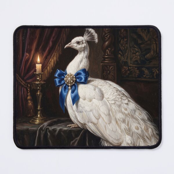 Item preview, White Peacock Blue Bow Portrait designed and sold by The Real Beast Art.