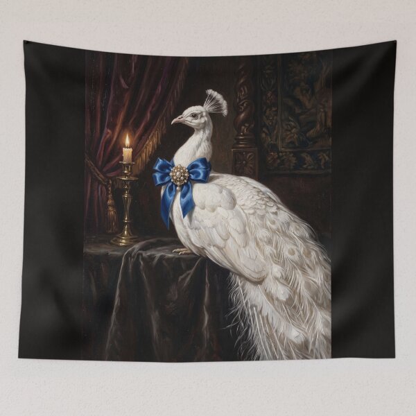 Item preview, White Peacock Blue Bow Portrait designed and sold by The Real Beast Art.