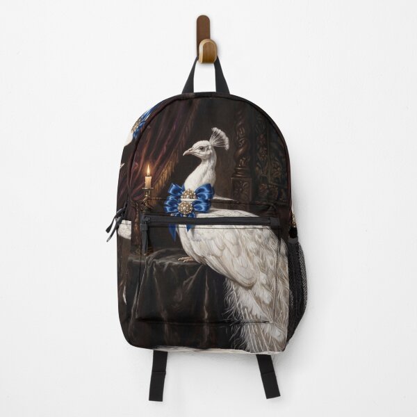 Item preview, White Peacock Blue Bow Portrait designed and sold by The Real Beast Art.