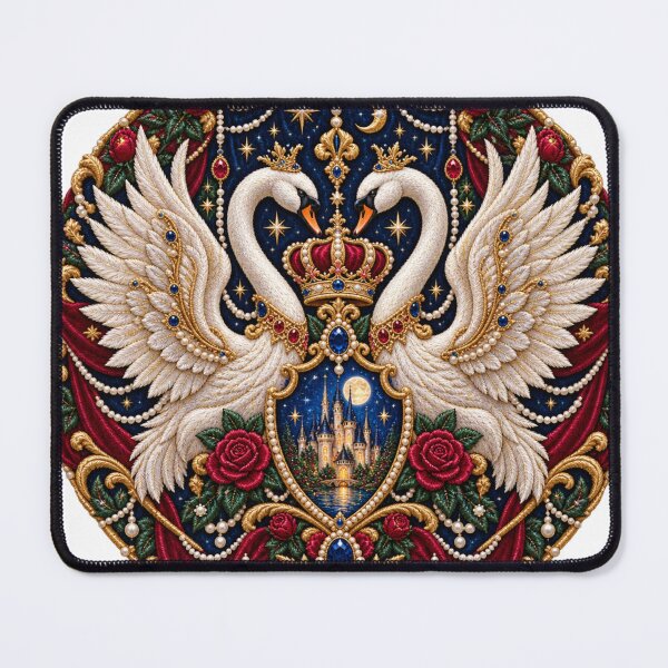 Item preview, White Swan & Moonlit Castle Embroidered Heraldic Emblem designed and sold by Emoji Emblems.