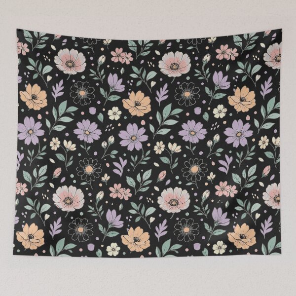 Item preview, Modern Minimalist Pastel Summer Flowers Pattern - Fine Line Botanical Art - Aesthetic Floral Decor designed and sold by BelievingCreates.