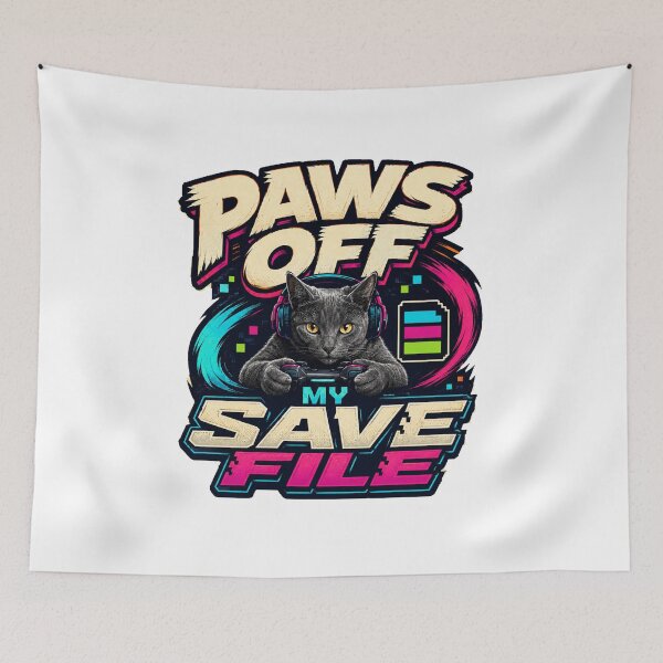 Item preview, Paws Off My Save File Gamer Cat designed and sold by FZ Designs.
