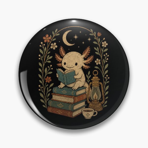 Item preview, Vintage Axolotl Reading Books Cozy Cottagecore Night designed and sold by Moizento.