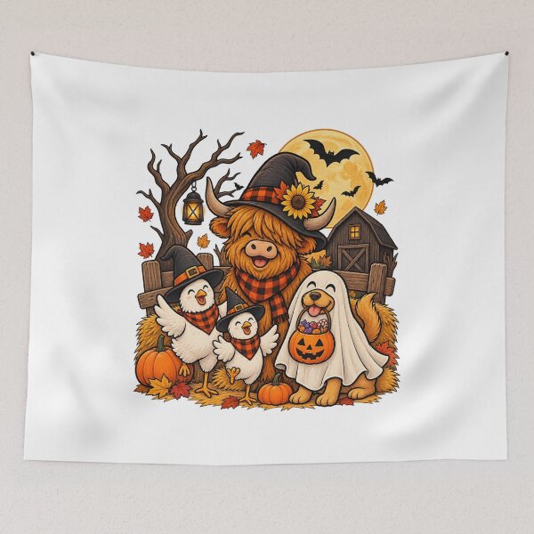 Item preview, Cute Halloween Highland Cow Ghost Chicken Pumpkin Witch Fall designed and sold by afr-saad.