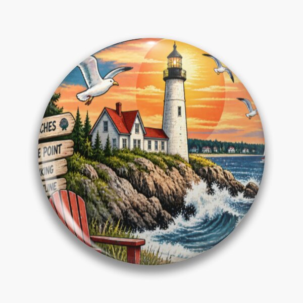 Item preview, Scarborough Maine Vintage Coastal Lighthouse – Pine Point Beach Retro Design designed and sold by CatLovers Studio.
