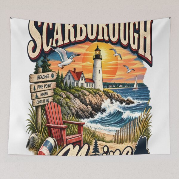 Item preview, Scarborough Maine Vintage Coastal Lighthouse – Pine Point Beach Retro Design designed and sold by CatLovers Studio.