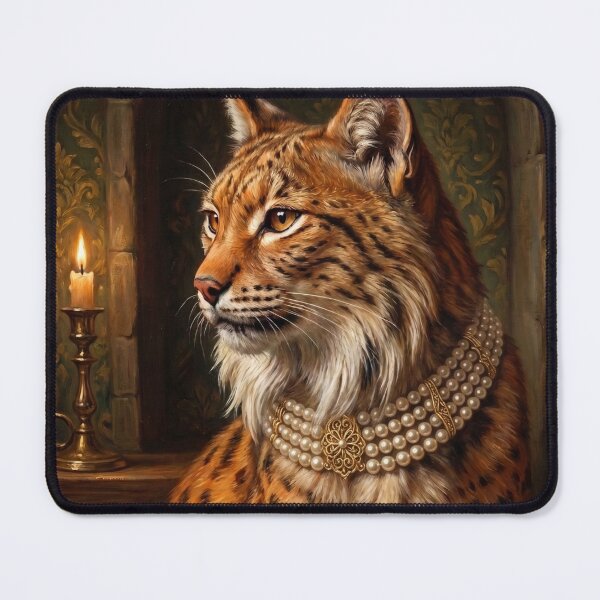 Item preview, Vintage Lynx Pearl Necklace Portrait designed and sold by The Real Beast Art.