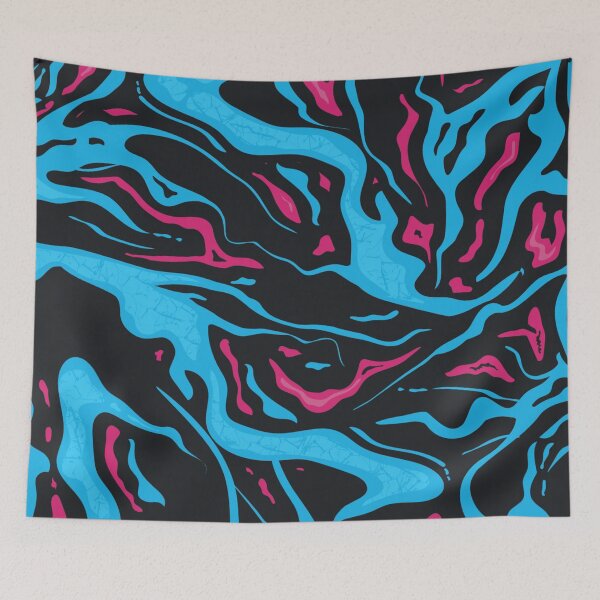 Item preview, Cyber Damascus Liquid Wave Neon Blue and Pink Student Pattern designed and sold by ImStickerHappy.