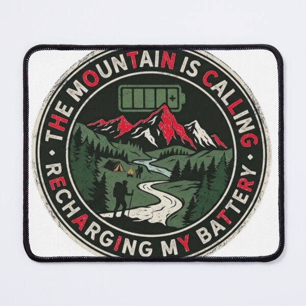 Item preview, The Mountain Is Calling Recharging My Battery Vintage Hiking Badge designed and sold by Salma.Store.