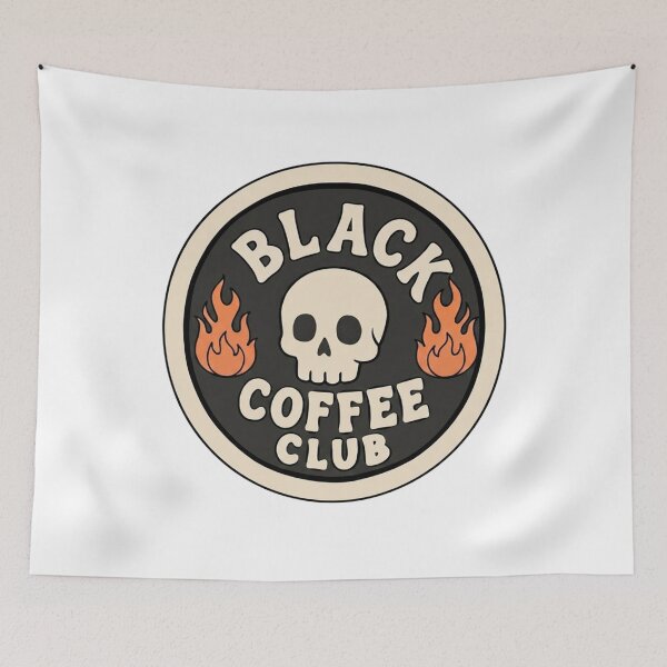 Item preview, Black Coffee Club Skull and Flames Vintage Badge designed and sold by LuloCreative.