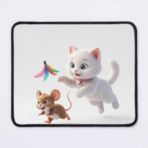 Item preview, Cute White Cat and Little Mouse Playing Together - 3D Cartoon Illustration  designed and sold by Hipa19.