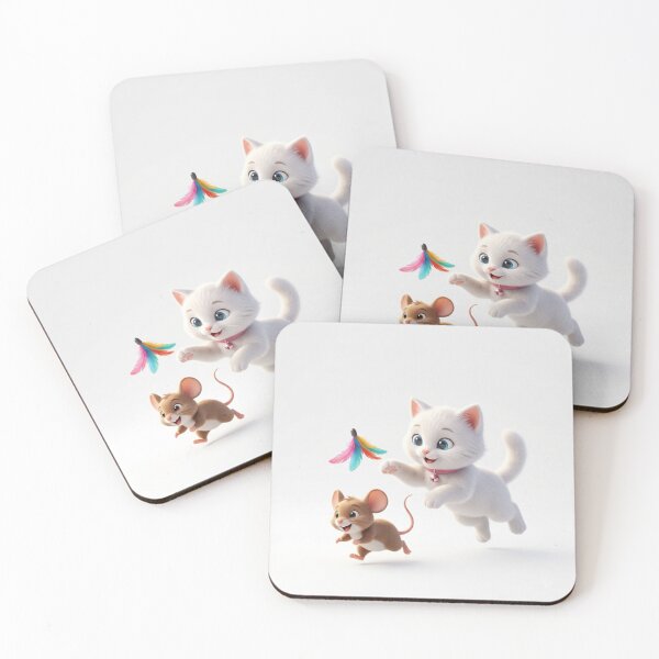 Item preview, Cute White Cat and Little Mouse Playing Together - 3D Cartoon Illustration  designed and sold by Hipa19.