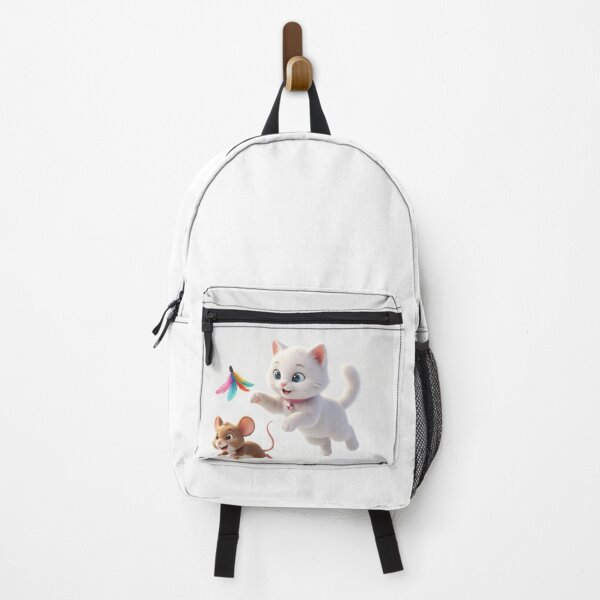 Item preview, Cute White Cat and Little Mouse Playing Together - 3D Cartoon Illustration designed and sold by Hipa19.