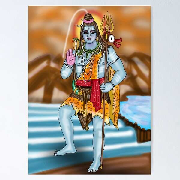 Item preview, Dibujo digital del Señor Shiva | Ilustración de arte espiritual del dios hindú Mahadev designed and sold by Harshit_Digital_Arts.