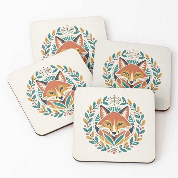 Item preview, Geometric Fox Portrait with Botanical Wreath designed and sold by Owcomm.