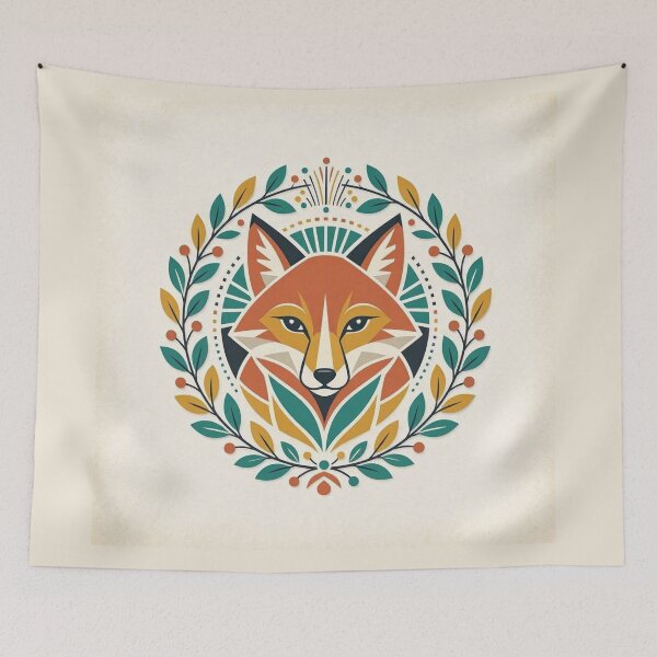 Item preview, Geometric Fox Portrait with Botanical Wreath designed and sold by Owcomm.