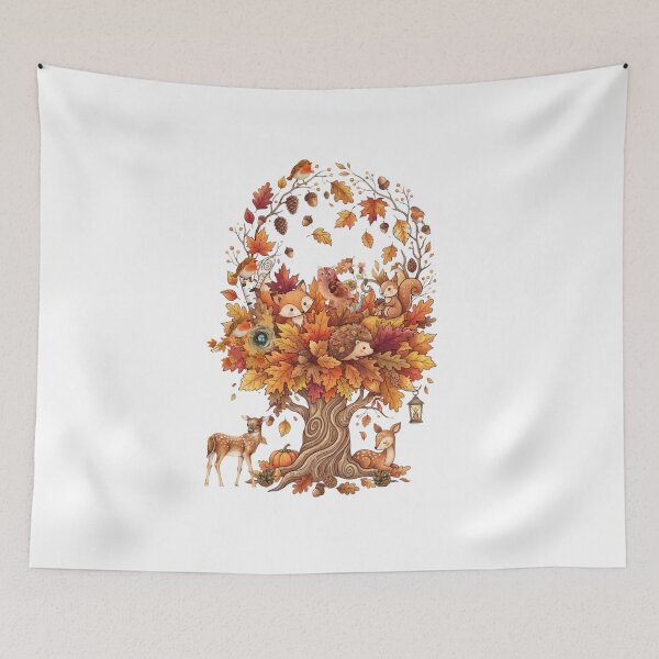 Item preview, Cute Autumn Woodland Tree with Animals Fall Season Watercolor Art designed and sold by VibranPalette.