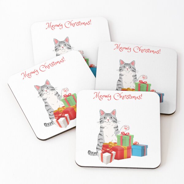Item preview, Meowy Christmas Gray Tabby Cat with Christmas Presents designed and sold by MYCatStuff.