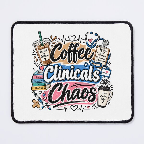 Item preview, Coffee Clinicals Chaos – Funny Nursing Student Design designed and sold by RJACreative.