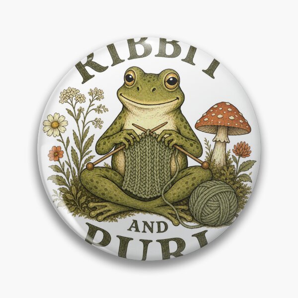 Item preview, Ribbit and Purl Cottagecore Knitting Frog designed and sold by BoosterShop.