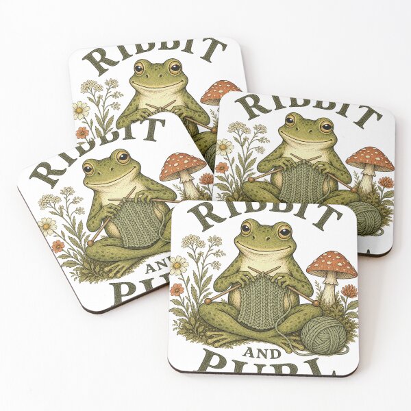 Item preview, Ribbit and Purl Cottagecore Knitting Frog designed and sold by BoosterShop.