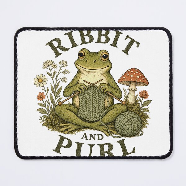 Item preview, Ribbit and Purl Cottagecore Knitting Frog designed and sold by BoosterShop.