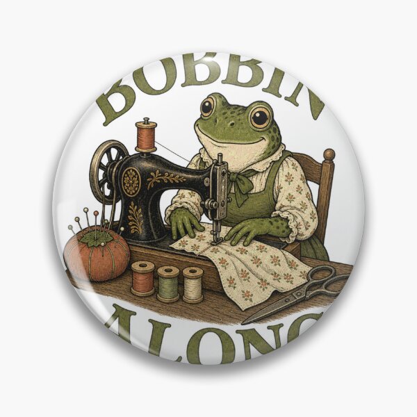 Item preview, Bobbin Along Cottagecore Sewing Frog designed and sold by BoosterShop.