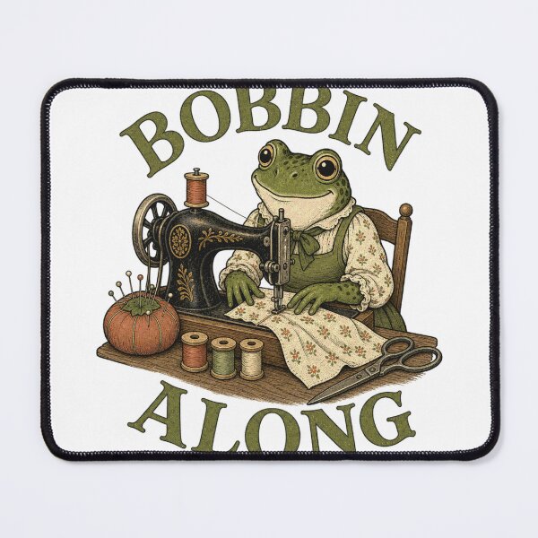 Item preview, Bobbin Along Cottagecore Sewing Frog designed and sold by BoosterShop.