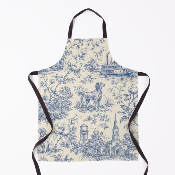 Item preview, Southern toile pattern with magnolias, riverboat and dog designed and sold by Rue Design Company.