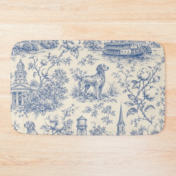 Item preview, Southern toile pattern with magnolias, riverboat and dog designed and sold by Rue Design Company.