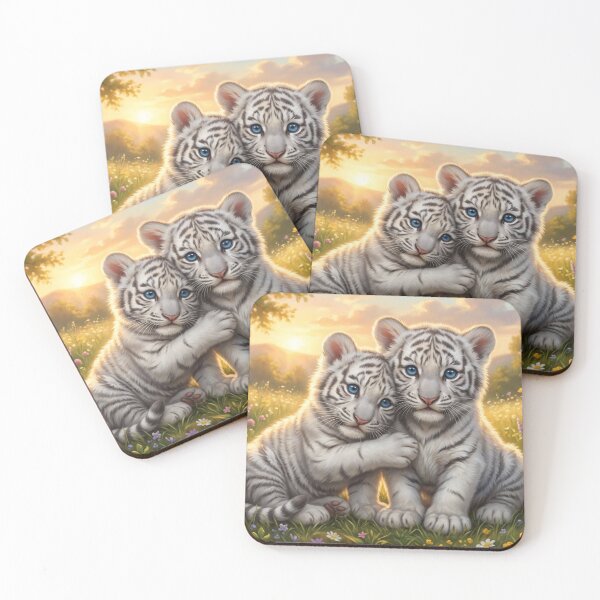 Item preview, White Tiger Cubs in a Wildflower Meadow designed and sold by TreatLLC.