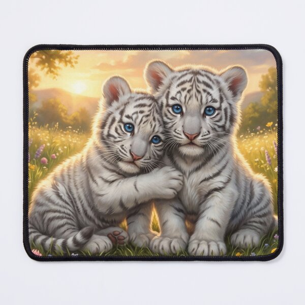 Item preview, White Tiger Cubs in a Wildflower Meadow designed and sold by TreatLLC.