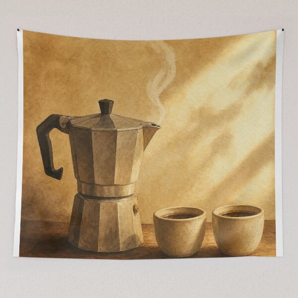 Item preview, Moka Pot Morning Watercolour Cottagecore designed and sold by GoldenHourWalls.
