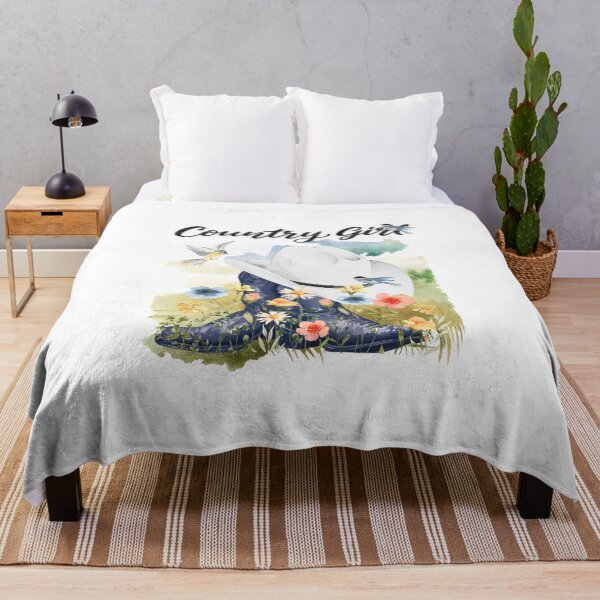 Item preview, Country Girl with Cowboy Boots, Wildflowers, Birds & Meadow Background designed and sold by JeweledDesigns.