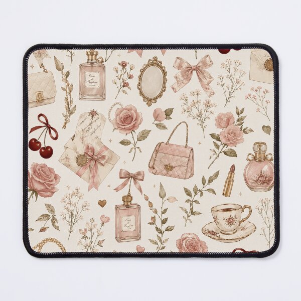 Item preview, Coquette Pink Roses and Vintage Perfume Aesthetic Pattern designed and sold by NinaVibeStudio.