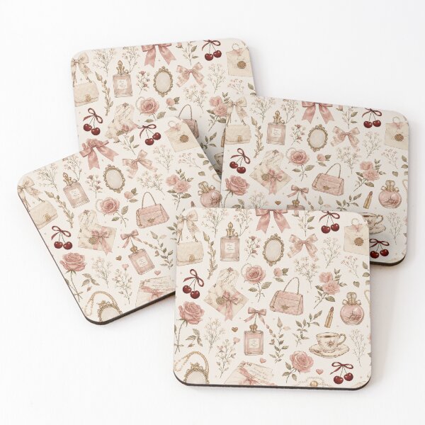 Item preview, Coquette Pink Roses and Vintage Perfume Aesthetic Pattern designed and sold by NinaVibeStudio.