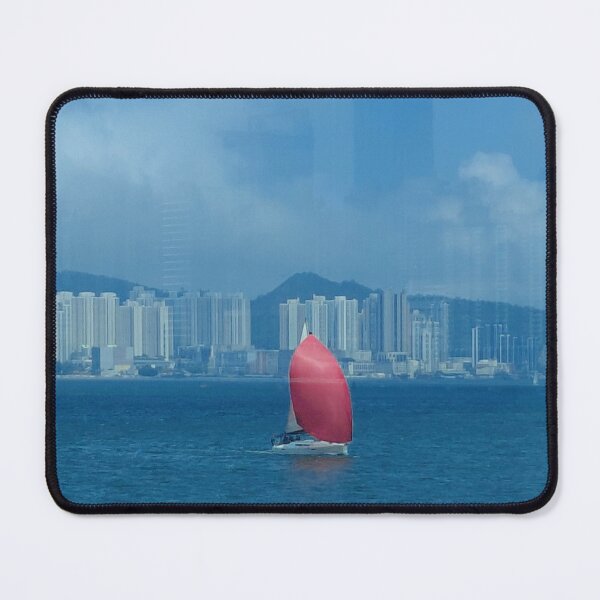 Item preview, Red Sailboat in Hong Kong Harbour – Maritime Landscape Photography designed and sold by pbchan.