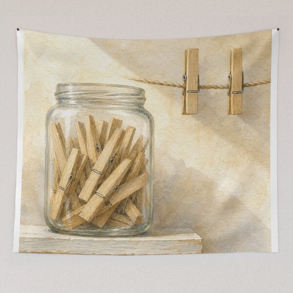 Item preview, Clothespins in a Glass Jar Watercolour designed and sold by GoldenHourWalls.