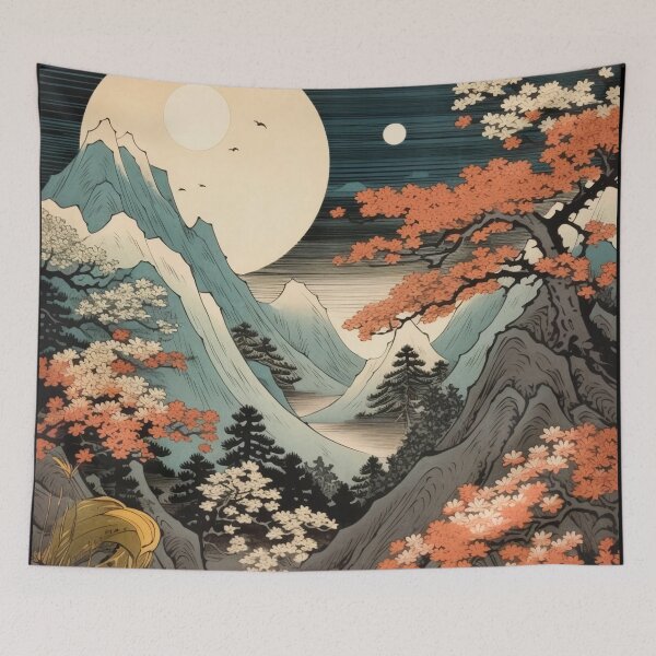 Aperçu de l'œuvre Japon Japon Woodblock Ukiyo-e Mountain Moonlight Garden créée et vendue par BrandonArtWorld.