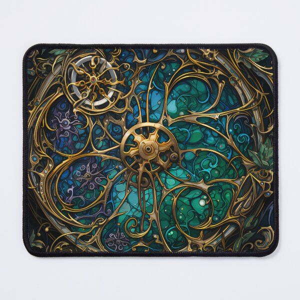 Item preview, Steampunk Stained Glass Flowers – Vintage Clockwork Fantasy Art designed and sold by BrandonArtWorld.