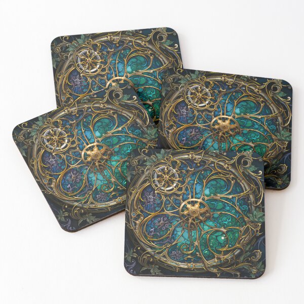 Item preview, Steampunk Stained Glass Flowers – Vintage Clockwork Fantasy Art designed and sold by BrandonArtWorld.