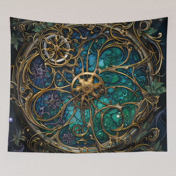 Item preview, Steampunk Stained Glass Flowers – Vintage Clockwork Fantasy Art designed and sold by BrandonArtWorld.
