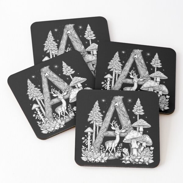 Item preview, Woodland Letter A with Deer and Mushrooms Enchanted Forest Alphabet Art designed and sold by inkoutninja.