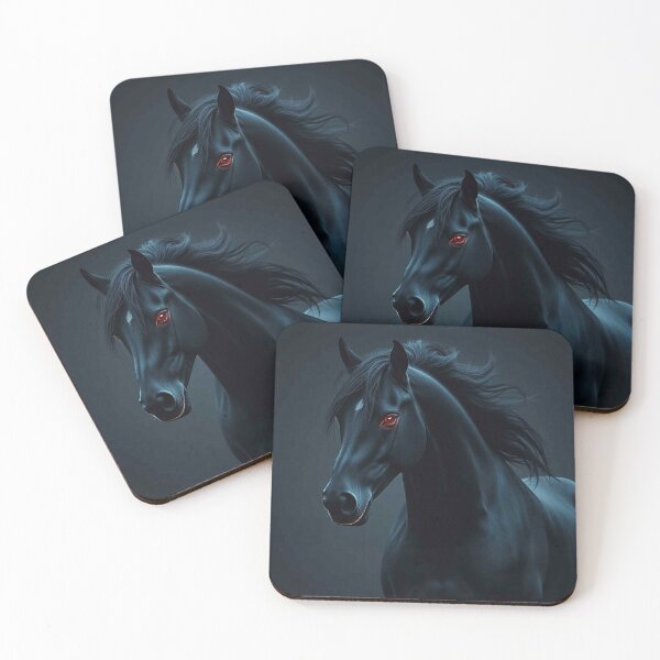 Item preview, Black Stallion with Glowing Red Eyes – Mystical Dark Horse Portrait designed and sold by MFMart.