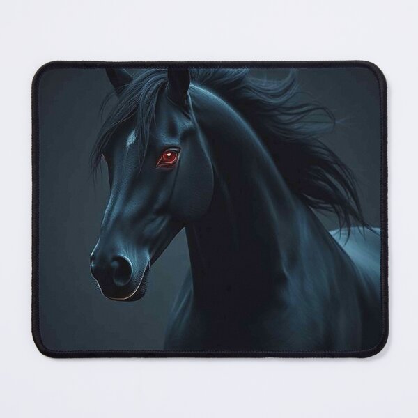 Item preview, Black Stallion with Glowing Red Eyes – Mystical Dark Horse Portrait designed and sold by MFMart.