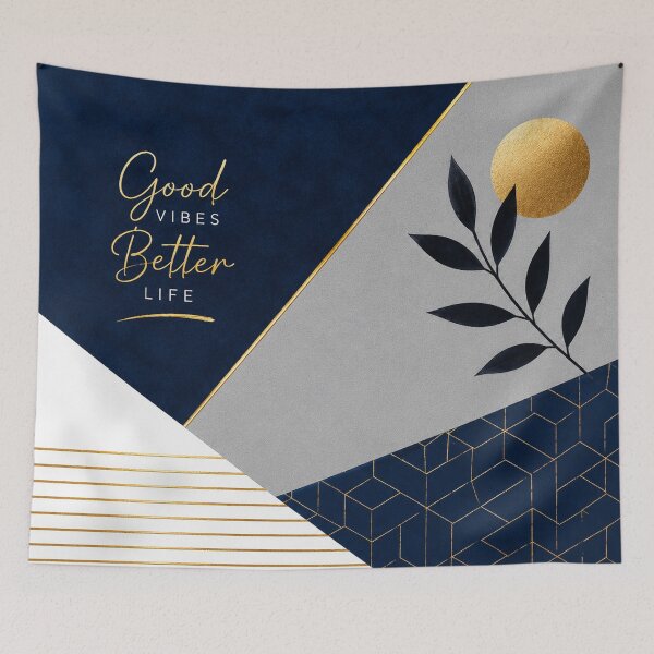 Item preview, Good Vibes Better Life – Elegant Navy & Gold Botanical Abstract Design designed and sold by Punch-E415.