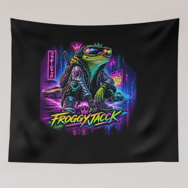 Item preview, FroggyJacck Lime Graffiti Frog Street Art.Black Edition Tokyo designed and sold by FroggyJacck.