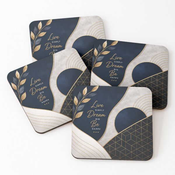 Item preview, Live Simply Dream Big Be Happy – Elegant Navy & Gold Geometric Botanical Design designed and sold by Punch-E415.