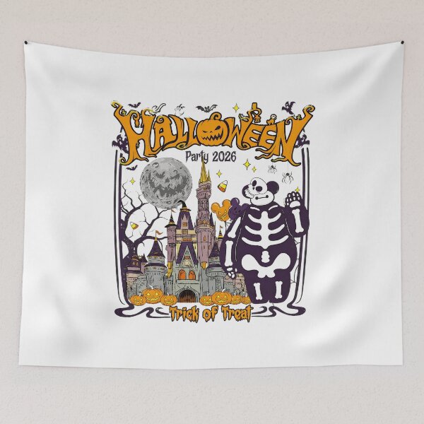 Item preview, Spooky Halloween Castle Skeleton Party Night Artwork designed and sold by Cassandra56957.